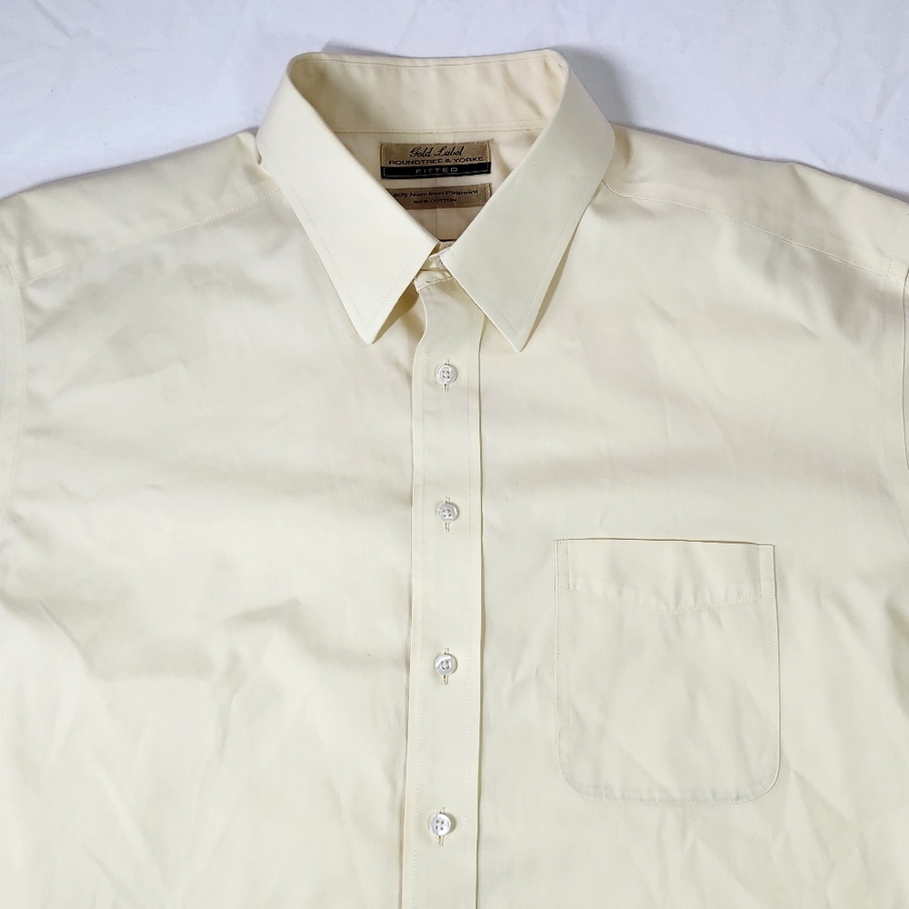 Roundtree & Yorke Gold Label 17½ 34 Men’s Fitted Dress Shirt Yellow 100% Cotton‎